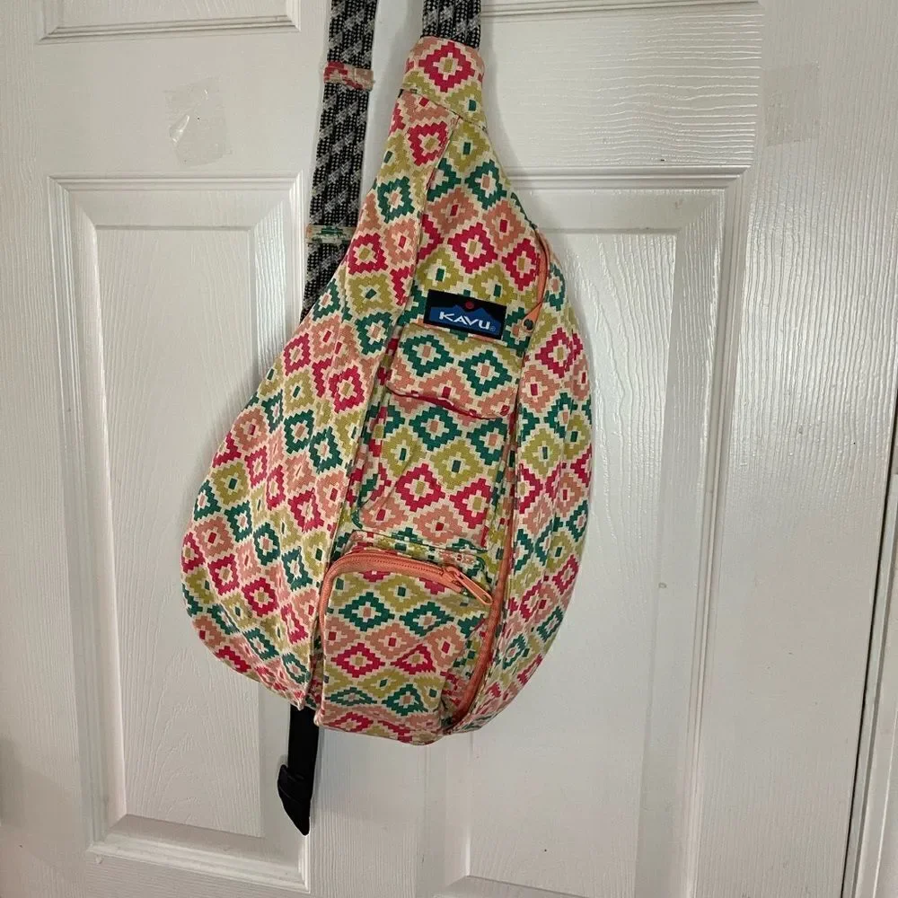 Kanu Rope sling back canvas multi color Green ,pink & Orange Aztec prints .